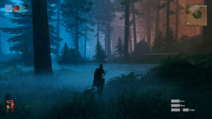 A character looks into the edge of the Black Forest