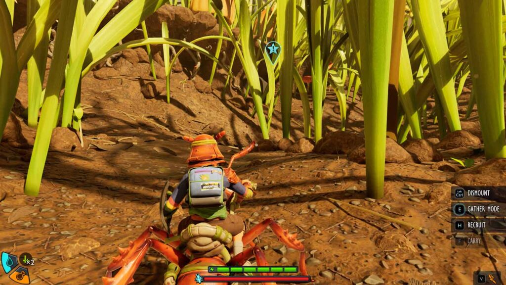 A player riding a soldier ant buggie