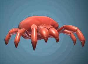 A crab looking lawn mite on a blue background